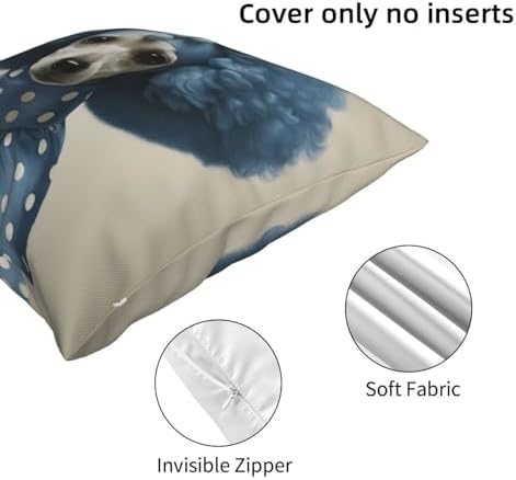 Ogniwo Blue Poodle Polka Dot Throw Pillow 12x12 Inch Soft Square Cushion Cover