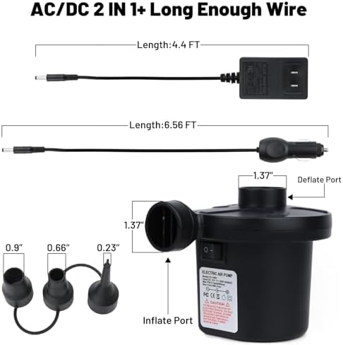 BOMPOW Electric Air Pump with Deflator and 3 Nozzles