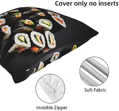 Ogniwo Japanese Sushi Black Throw Pillow Soft 12x12 Inch Cushion Cover