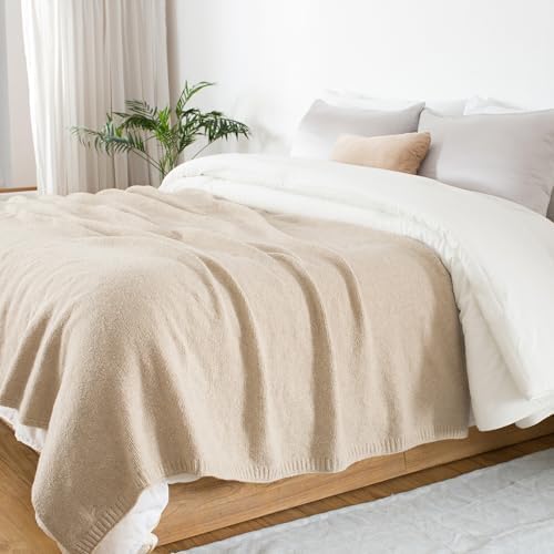Carriediosa Wool Blend Knit Throw Blanket 50x60 Light Beige