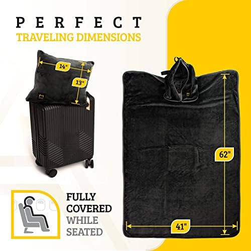 MasterManner Travel Blanket with Hoodie - 2in1 Airplane Pillow Blanket