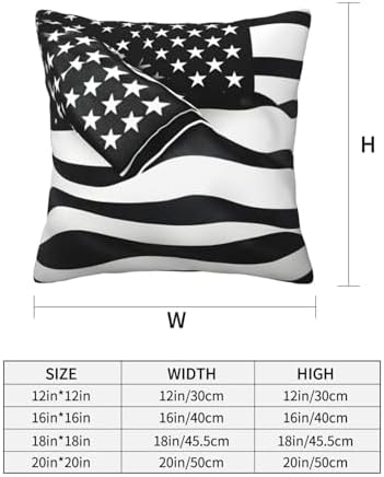 Black and White American Flag Throw Pillow 12x12 Inch