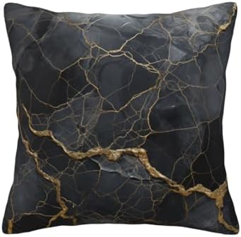 Ogniwo Black Textured Marble Throw Pillow 12x12 Inch 1
