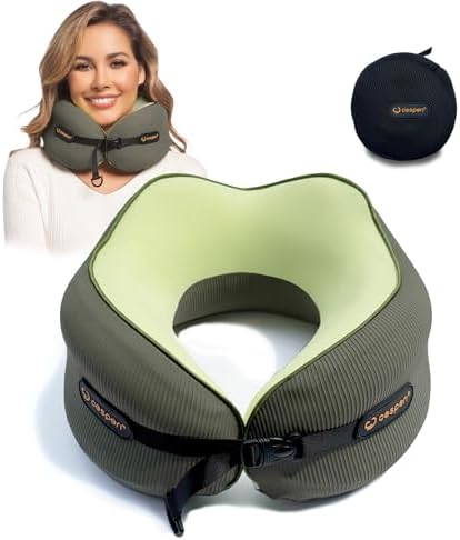 Cesperi Travel Neck Pillow with Memory Foam and Adjustable Strap