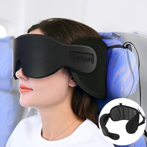 SARISUN Travel Pillow with Eye Mask - 360 Neck Support Dark Grey