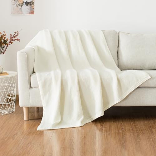 Carriediosa Wool Blend Knit Throw Blanket 50 x 60 Vanilla Cream
