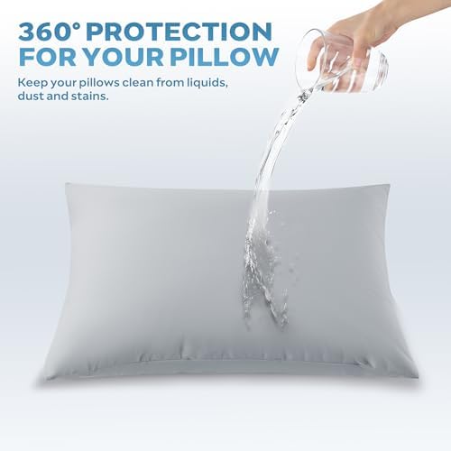 JELLYMONI Waterproof Pillow Protectors - 20 x 26 Set of 2 Light Grey