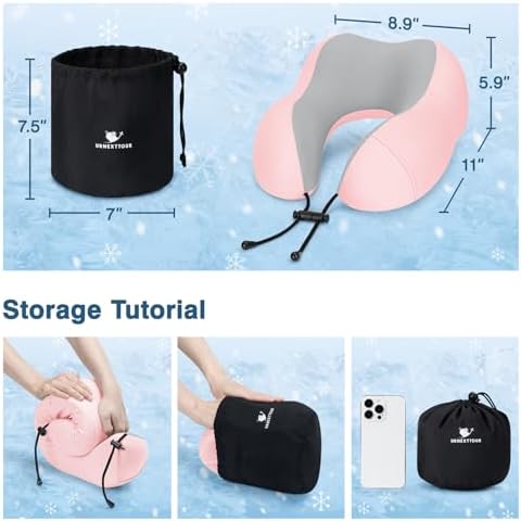 Urnexttour Travel Pillow Set with Eye Mask and Earplugs Cooling Pink