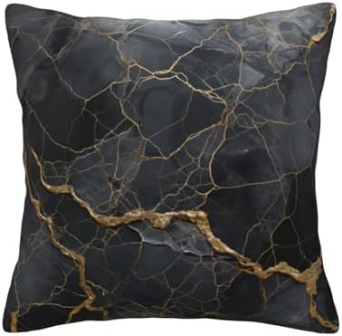 Ogniwo Black Textured Marble Throw Pillow 12x12 Inch 1