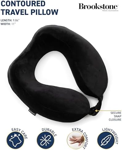 Brookstone Contoured Travel Pillow - Lightweight Memory Foam Neck Support