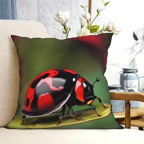Red Ladybug Dasisy Throw Pillow 12x12 Inch