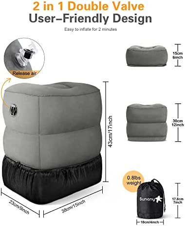 Sunany Inflatable Foot Rest Pillow - 2 Pack Adjustable Height Dark Grey