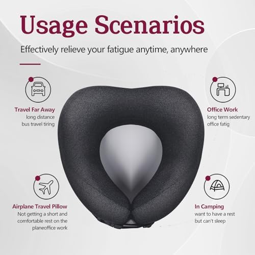 Travel Neck Pillow with Vacuum Memory Foam and Chin Support Black