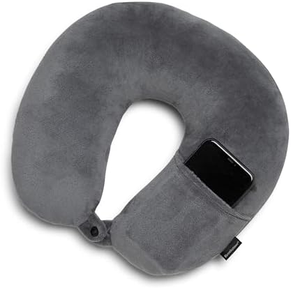 Brookstone Microbead Travel Head and Neck Pillow - Lightweight and Plush with Phone Pocket