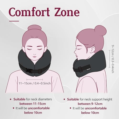 Travel Neck Pillow with Vacuum Memory Foam and Chin Support Black