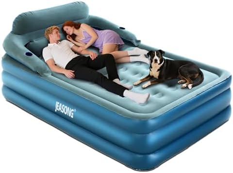 JEASONG Premium Queen Air Mattress with Built-in Pump and Headboard