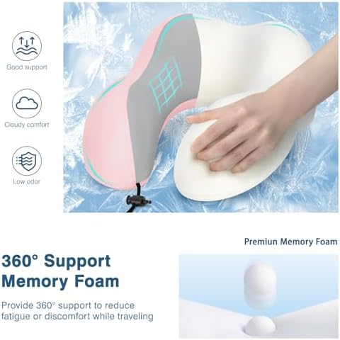 Urnexttour Travel Pillow Set with Eye Mask and Earplugs Cooling Pink