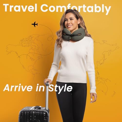 Cesperi Travel Neck Pillow with Memory Foam and Adjustable Strap