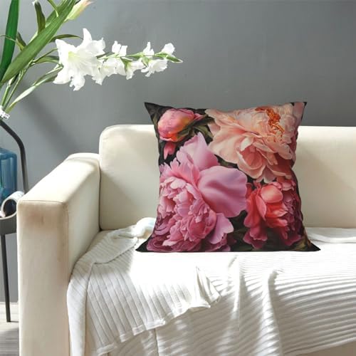 Garden Peony Throw Pillow Soft 12x12 Inch Cushion Cover