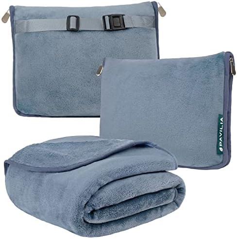 PAVILIA Travel Blanket Pillow 60x43 Slate Blue