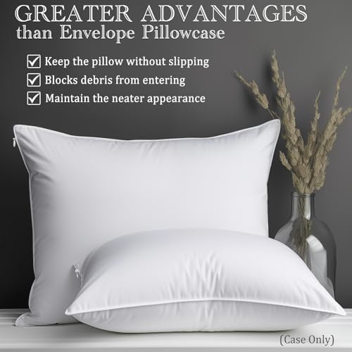 Precoco King Size Pillow Protectors - 100 Cotton with Hidden Zipper
