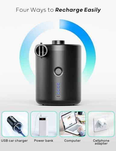 QPAU Electric Air Pump with 3 Nozzles and 5000mAh Battery