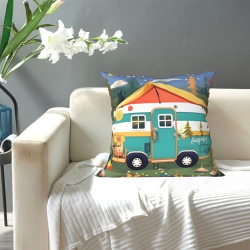 Ogniwo Happy Camper Throw Pillow 12x12 Inch Soft Square Cushion Cover