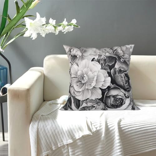 Ogniwo Floral Graphite Throw Pillow 12x12 Inch Soft Square Cushion Cover