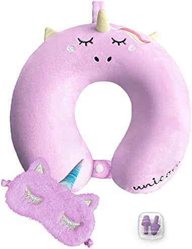 Unicorn Travel Pillow for Kids with Sleep Mask Earplugs