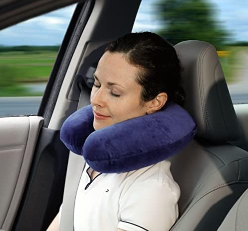 TravelMate Memory Foam Neck Pillow - Adjustable Dark Blue
