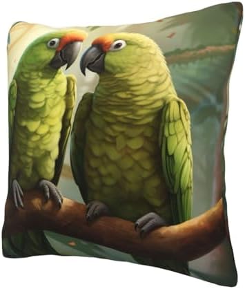 Ogniwo Couple Parrots Olive Throw Pillow 12x12 Inch