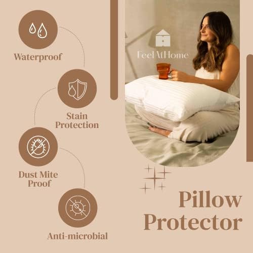 FeelAtHome 100 Cotton Pillow Protector Zipper Case - 20x26 Inches Pack of 4