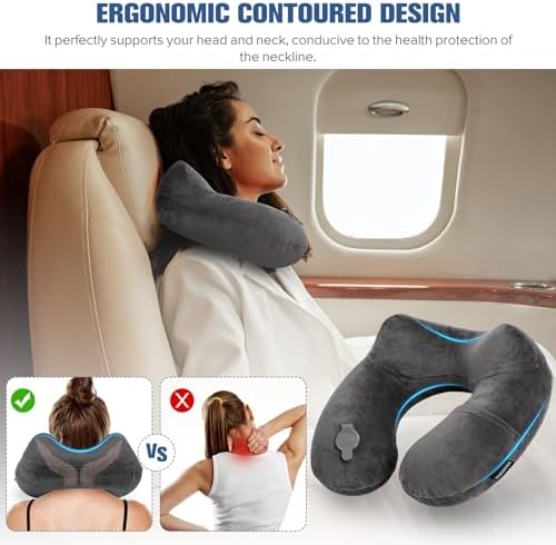 Rewondah Inflatable Neck Travel Pillow - Comfortable for Airplanes Cars