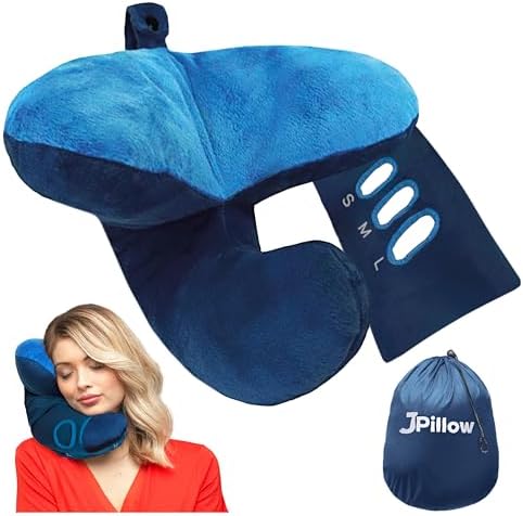 J-Pillow Travel Pillow with Anti-Slip Scarf - Blue