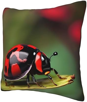Red Ladybug Dasisy Throw Pillow 12x12 Inch