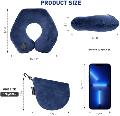 Rewondah Inflatable Travel Pillow with Soft Velour Cover