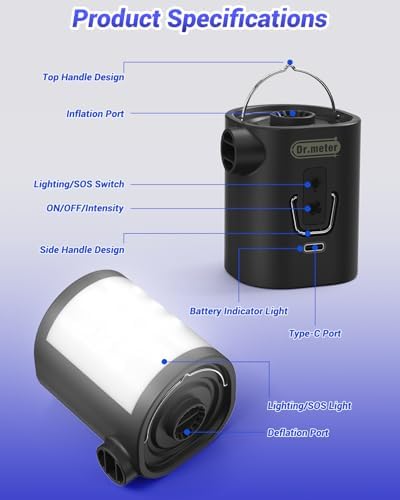 Drmeter Portable Mini Air Pump with Camping Light