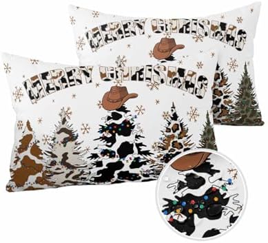 Waterproof Pillow Protector 2 Pack Christmas Themed Cow Tree Design 12x20 Inch