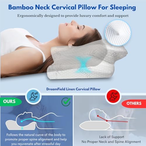 DreamField Linen Bamboo Rayon Cervical Neck Pillow for Pain Relief
