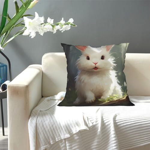 Ogniwo Cute White Rabbit Throw Pillow 12x12 Inch Soft Square Cushion Case 1
