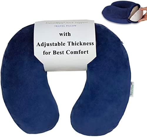 TravelMate Memory Foam Neck Pillow - Adjustable Dark Blue