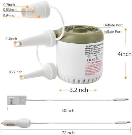 IRISFLY Electric Air Pump with 3 Nozzles AC110-240VDC12V