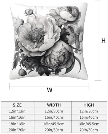 Floral Graphite Throw Pillow 12x12 Inch