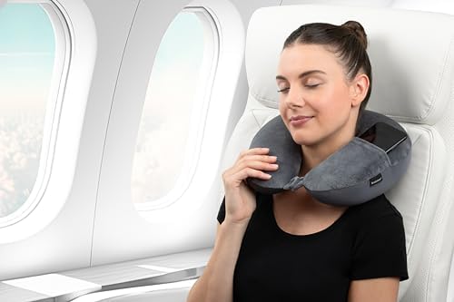 Brookstone Microbead Travel Head and Neck Pillow - Lightweight and Plush with Phone Pocket