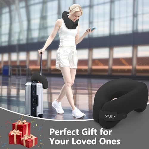 SPUER 2in1 Ergonomic Memory Foam Travel Pillow - Adjustable Black