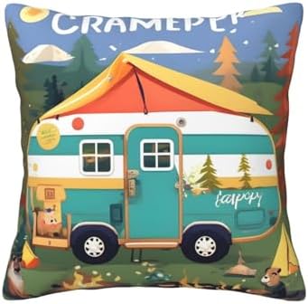 Ogniwo Happy Camper Throw Pillow 12x12 Inch Soft Square Cushion Cover