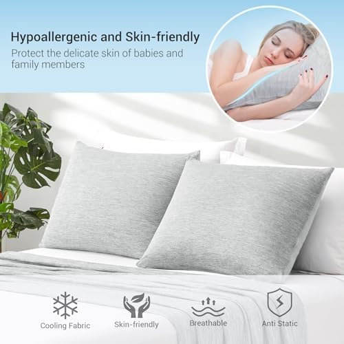 Marchpower Cooling Pillow Cases 2 Pack Gray - Breathable Skin-Friendly