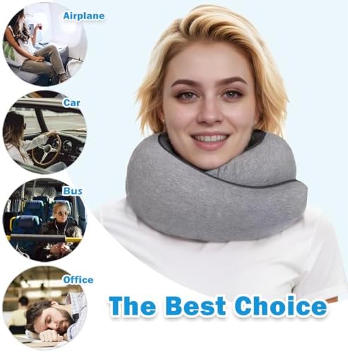 Creokeriy Travel Neck Pillow with Eye Mask and Earplugs Grey