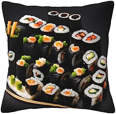 Ogniwo Japanese Sushi Black Throw Pillow Soft 12x12 Inch Cushion Cover
