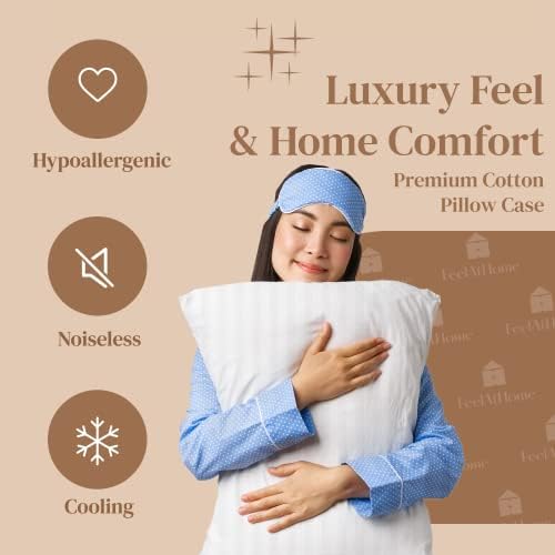 FeelAtHome 100 Cotton Pillow Protector Zipper Case - 20x26 Inches Pack of 4